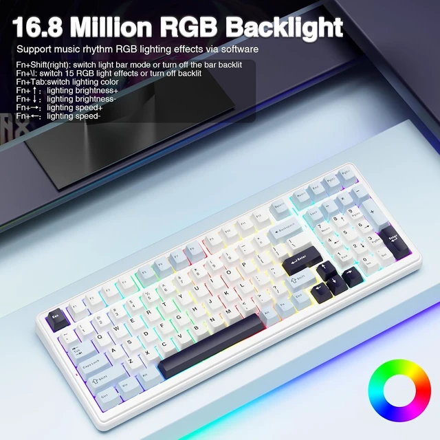 Alt view image 11 of 14 - AULA F99 Wireless Mechanical Keyboard, Hot Swappable Custom Keyboard,Pre-lubed Linear Switches,Gasket Structure,RGB Backlit Gaming Keyboard (Blue&White)