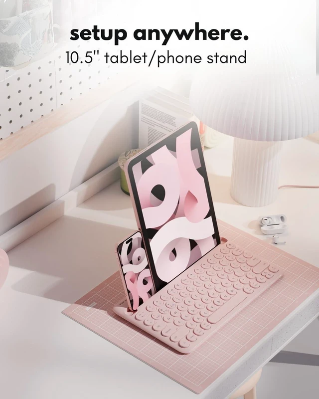 Alt view image 11 of 14 - Macally Bluetooth Keyboard for iPad | Wireless Keyboard for Tablet, iPhone (Multi-Device, Built-in Stand, Rechargeable) Easy to Use and Cute Portable