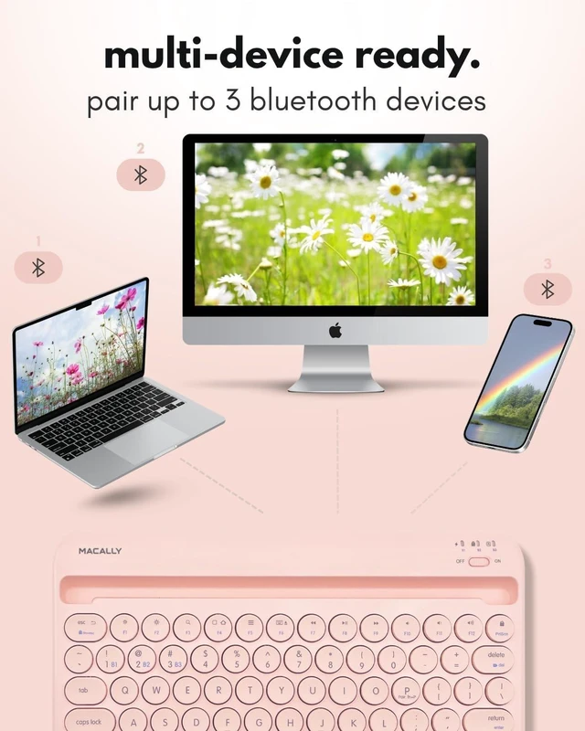 Alt view image 10 of 14 - Macally Bluetooth Keyboard for iPad | Wireless Keyboard for Tablet, iPhone (Multi-Device, Built-in Stand, Rechargeable) Easy to Use and Cute Portable
