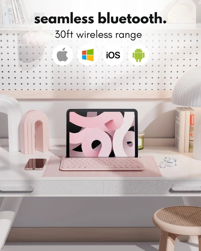 Alt view image 9 of 14 - Macally Bluetooth Keyboard for iPad | Wireless Keyboard for Tablet, iPhone (Multi-Device, Built-in Stand, Rechargeable) Easy to Use and Cute Portable