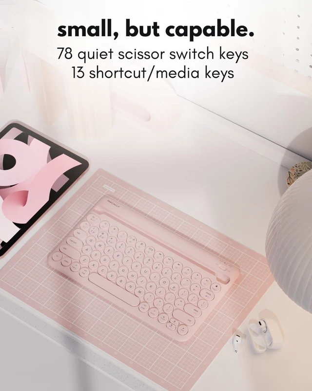 Alt view image 12 of 14 - Macally Bluetooth Keyboard for iPad | Wireless Keyboard for Tablet, iPhone (Multi-Device, Built-in Stand, Rechargeable) Easy to Use and Cute Portable