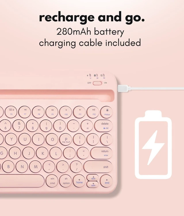 Alt view image 13 of 14 - Macally Bluetooth Keyboard for iPad | Wireless Keyboard for Tablet, iPhone (Multi-Device, Built-in Stand, Rechargeable) Easy to Use and Cute Portable