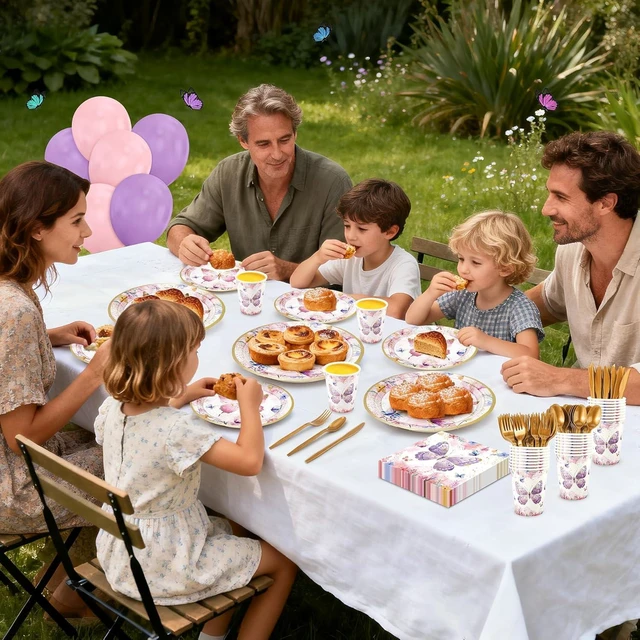 Alt view image 14 of 14 - 168PCS Butterfly Party Decorations, Butterfly Disposable Tableware Set with Paper Plates Napkins Cups Cutlery for 24 Guests, Flower Butterflies Party Supplies for Birthday Baby Shower Bridal Tea Party