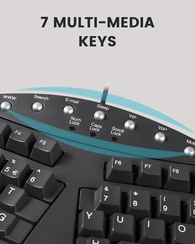 Alt view image 13 of 14 - Perixx PERIBOARD-512B Wired Ergonomic Keyboard - Split Keyboard, Wrist Rest, Natural Typing - Wired USB Connectivity - US English - Black