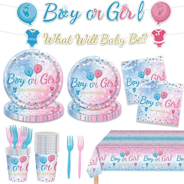 Alt view image 7 of 12 - 149 PCS Gender Reveal Birthday Party Supplies Decorations Tableware Set Baby Gender Reveal Party Plates Napkins Forks for Baby Shower Serves 24