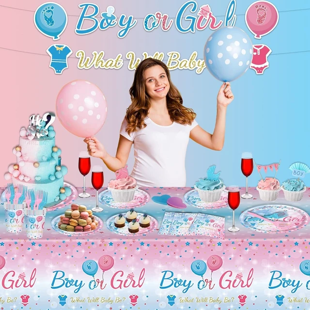 Alt view image 12 of 12 - 149 PCS Gender Reveal Birthday Party Supplies Decorations Tableware Set Baby Gender Reveal Party Plates Napkins Forks for Baby Shower Serves 24