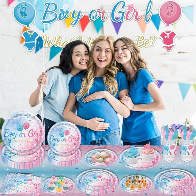 Alt view image 11 of 12 - 149 PCS Gender Reveal Birthday Party Supplies Decorations Tableware Set Baby Gender Reveal Party Plates Napkins Forks for Baby Shower Serves 24