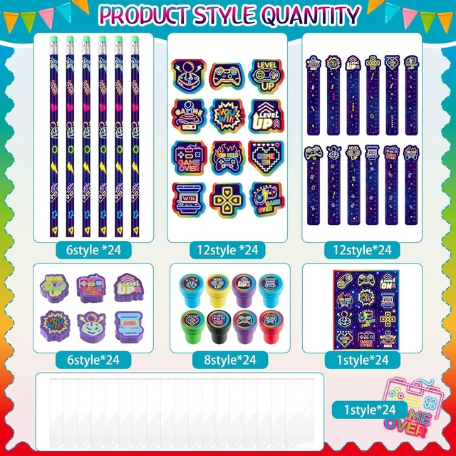 Alt view image 10 of 14 - Cholemy 168 Pcs Neon Video Game Party Favors Include Gaming Mini Notebook Gamer Birthday Sticker Pencil Stamper Ruler Eraser for Boy Teen Game Gifts Classroom Rewards Favor Party Supplies Decor (Cool)