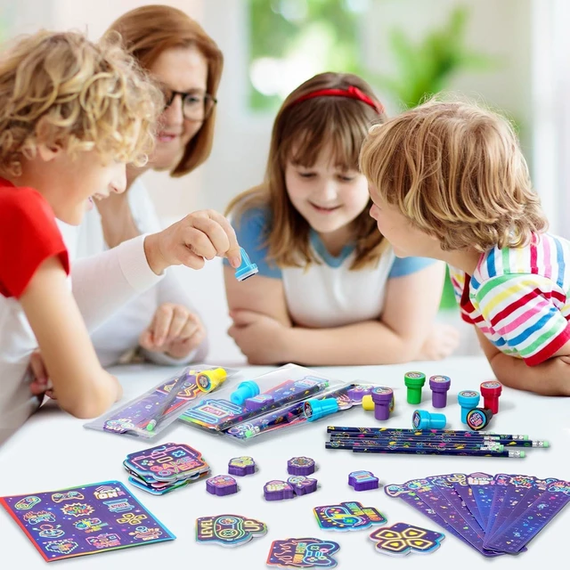 Alt view image 14 of 14 - Cholemy 168 Pcs Neon Video Game Party Favors Include Gaming Mini Notebook Gamer Birthday Sticker Pencil Stamper Ruler Eraser for Boy Teen Game Gifts Classroom Rewards Favor Party Supplies Decor (Cool)