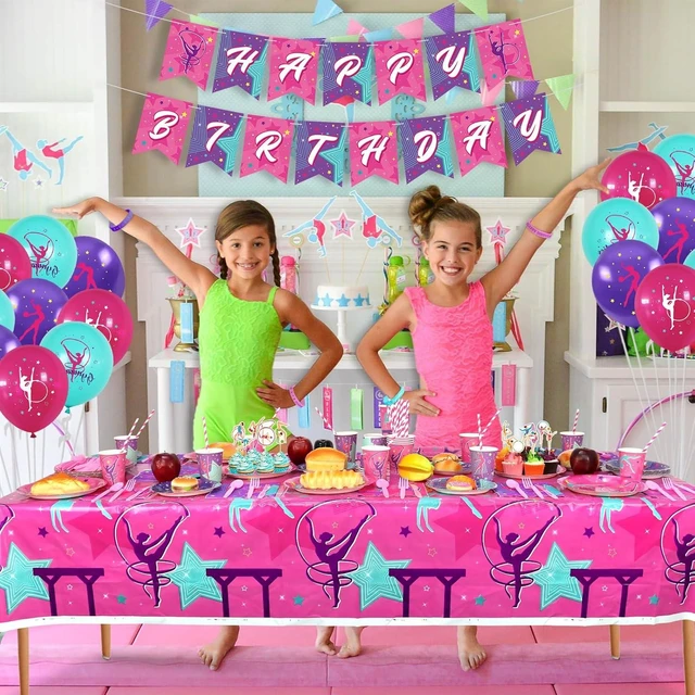 Alt view image 9 of 14 - Gymnastics Birthday Party Supplies - Gymnastics Birthday Party Decorations for Your Little Dance Gymnasts Including Happy Birthday Banner, Gymnastics Tableware, Tablecloth and Balloons, Serves 20