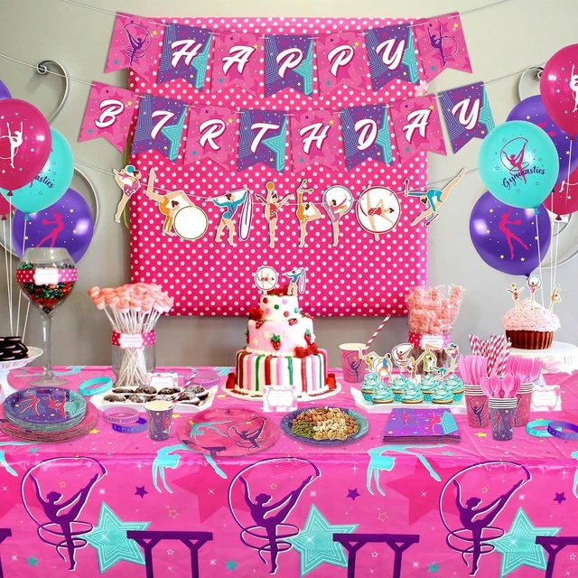 Alt view image 10 of 14 - Gymnastics Birthday Party Supplies - Gymnastics Birthday Party Decorations for Your Little Dance Gymnasts Including Happy Birthday Banner, Gymnastics Tableware, Tablecloth and Balloons, Serves 20