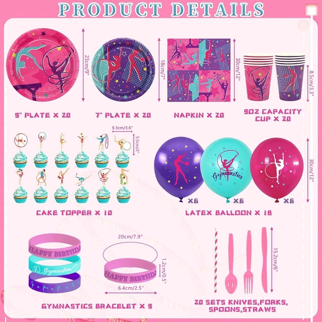 Alt view image 12 of 14 - Gymnastics Birthday Party Supplies - Gymnastics Birthday Party Decorations for Your Little Dance Gymnasts Including Happy Birthday Banner, Gymnastics Tableware, Tablecloth and Balloons, Serves 20