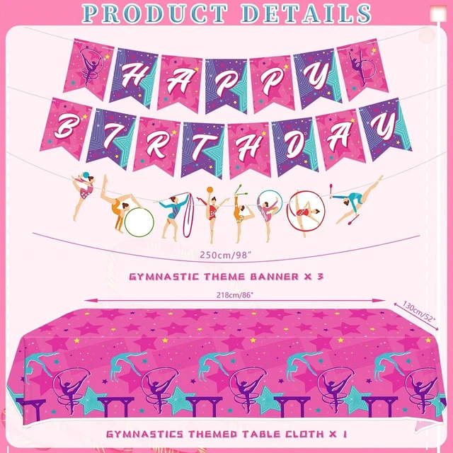 Alt view image 11 of 14 - Gymnastics Birthday Party Supplies - Gymnastics Birthday Party Decorations for Your Little Dance Gymnasts Including Happy Birthday Banner, Gymnastics Tableware, Tablecloth and Balloons, Serves 20