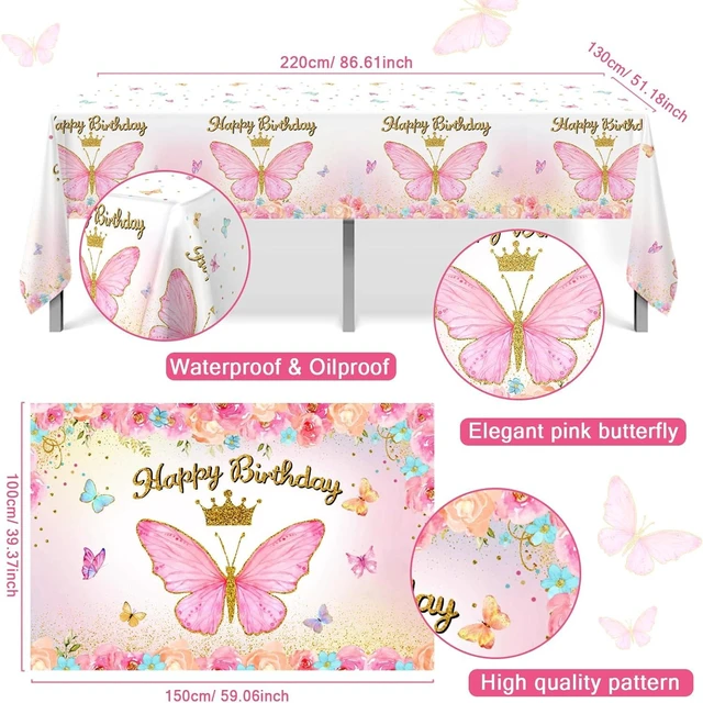 Alt view image 12 of 14 - Pink Balloon Arch Kit with Foil Butterfly Balloons, Happy Birthday Backdrop & Tablecloth Decorations for Girl's Party - 106 Supplies