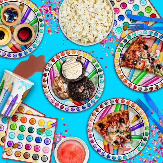 Alt view image 13 of 14 - Artist Painting Birthday Party Supplies Set Plates Napkins Cups Art Tableware Kit for 16