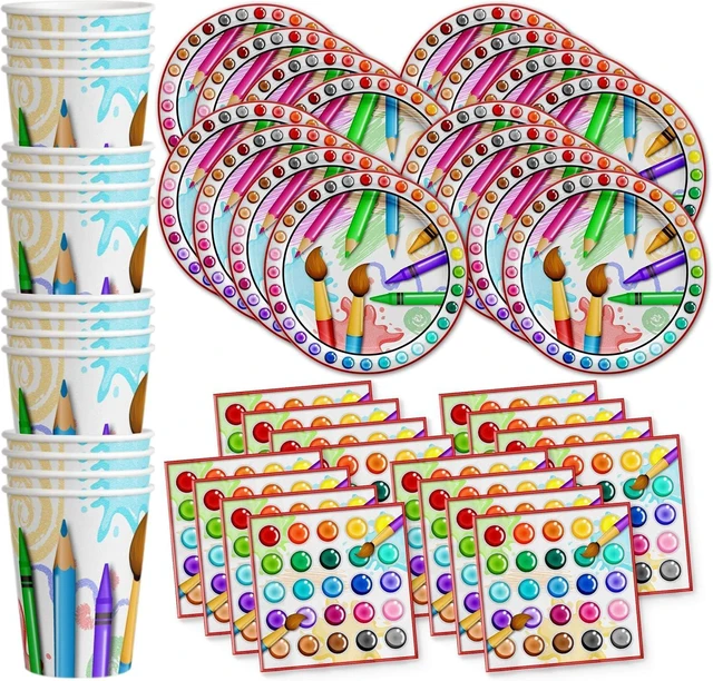 Alt view image 8 of 14 - Artist Painting Birthday Party Supplies Set Plates Napkins Cups Art Tableware Kit for 16