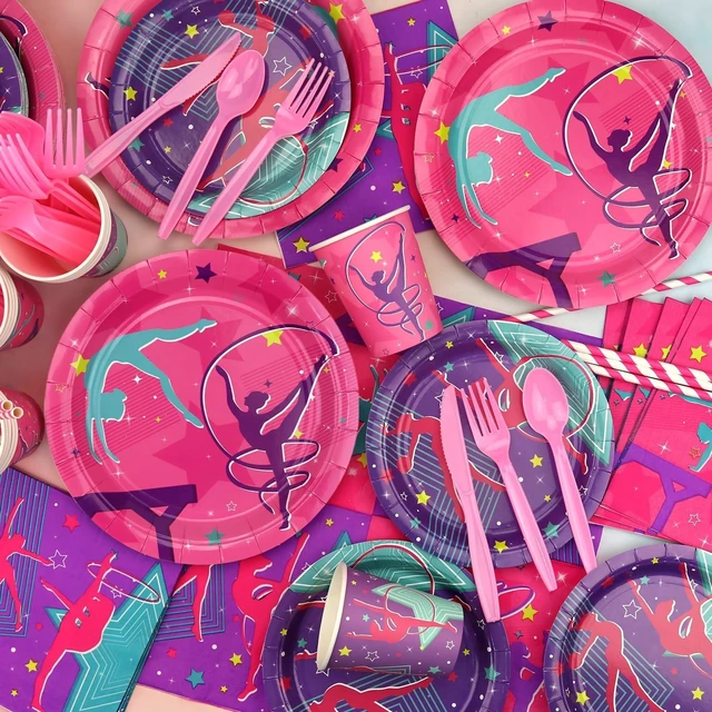 Alt view image 13 of 14 - Gymnastics Birthday Party Supplies - Gymnastics Birthday Party Decorations for Your Little Dance Gymnasts Including Happy Birthday Banner, Gymnastics Tableware, Tablecloth and Balloons, Serves 20