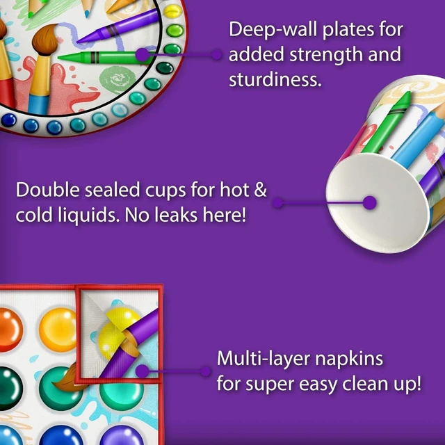 Alt view image 12 of 14 - Artist Painting Birthday Party Supplies Set Plates Napkins Cups Art Tableware Kit for 16