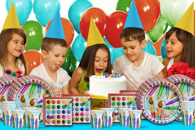 Alt view image 14 of 14 - Artist Painting Birthday Party Supplies Set Plates Napkins Cups Art Tableware Kit for 16