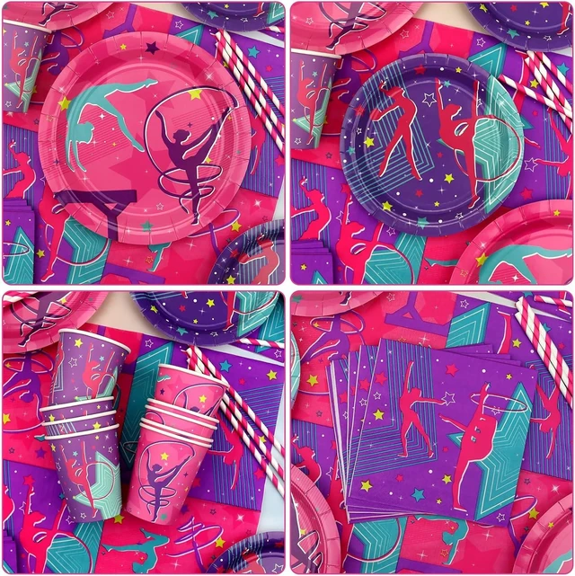 Alt view image 14 of 14 - Gymnastics Birthday Party Supplies - Gymnastics Birthday Party Decorations for Your Little Dance Gymnasts Including Happy Birthday Banner, Gymnastics Tableware, Tablecloth and Balloons, Serves 20