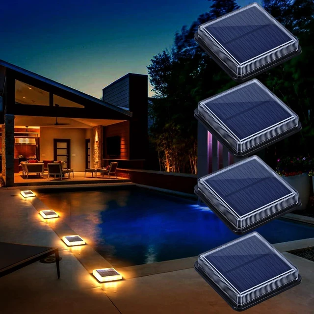 Alt view image 8 of 14 - BarcoLE Solar Deck Lights, Driveway Walkway Dock Light Solar Powered Outdoor Stair Step Pathway LED Lamp for Backyard Patio Garden Ground, auto On/Off - Warm White - Square - 4 Pack