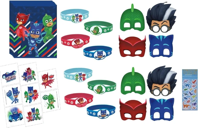 Alt view image 5 of 8 - PJ Birthday Party Supplies Favor Bundle Pack includes 8 Loot Bags, 8 Rubber Bracelets, 8 Tattoos, 8 Party Paper Masks