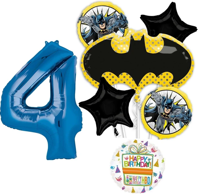 Alt view image 8 of 14 - Batman 4th Birthday Party Supplies 7pc Balloon Bouquet Decorations