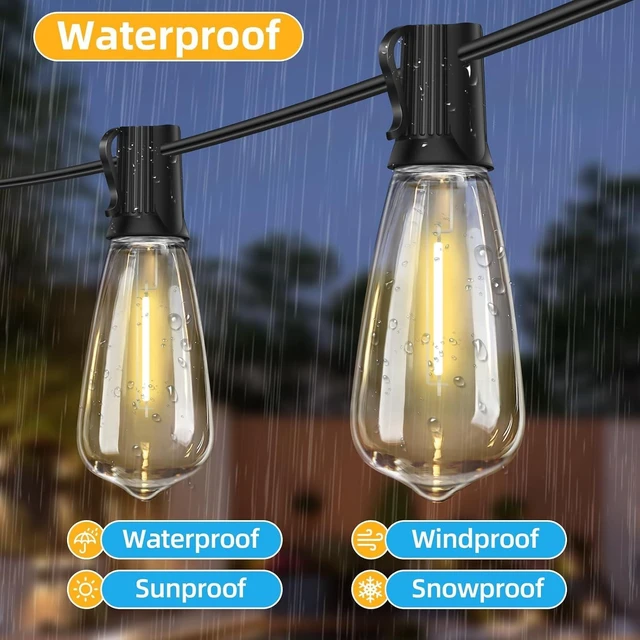 Alt view image 10 of 14 - 50FT Outdoor LED String Lights,Vintage ST40 LED Bulbs (25+2 Spare),Shatterproof Plastic,E17 Socket,2700K Warm White-Ideal for Patio,Porch,Deck,Gazebo,Bistro,Backyard,Wedding&Party Décor