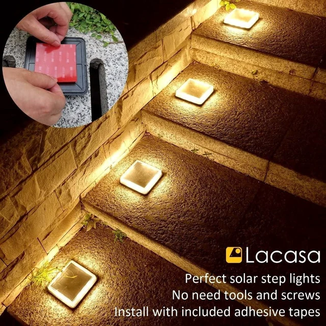 Alt view image 12 of 14 - BarcoLE Solar Deck Lights, Driveway Walkway Dock Light Solar Powered Outdoor Stair Step Pathway LED Lamp for Backyard Patio Garden Ground, auto On/Off - Warm White - Square - 4 Pack