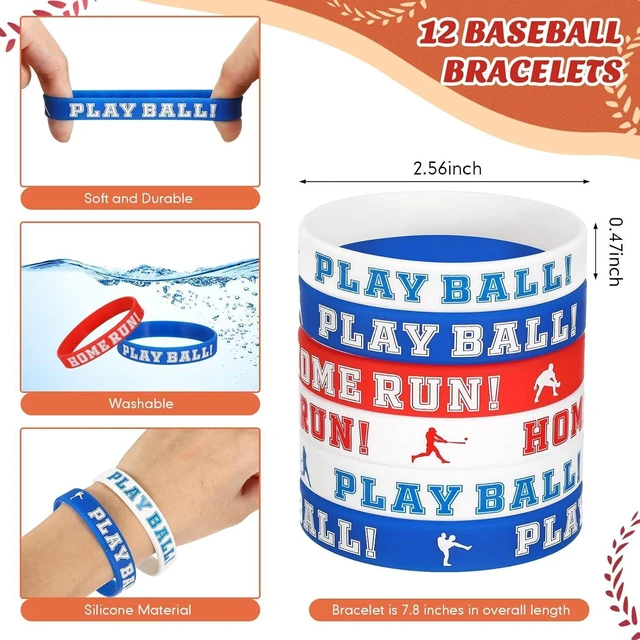 Alt view image 9 of 14 - LEIFIDE 48 Pcs Baseball Party Favors 12 Sets Silicone Bracelet Drawstring Treat Bag Mini Stress Ball Keychains for Baseball Birthday Party Supplies