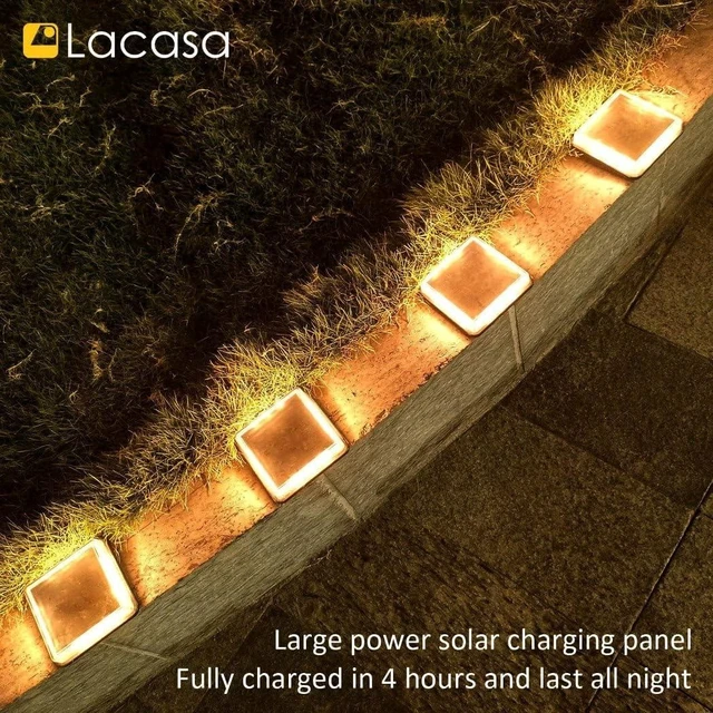 Alt view image 14 of 14 - BarcoLE Solar Deck Lights, Driveway Walkway Dock Light Solar Powered Outdoor Stair Step Pathway LED Lamp for Backyard Patio Garden Ground, auto On/Off - Warm White - Square - 4 Pack