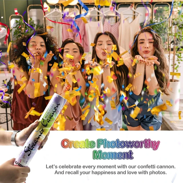 Alt view image 11 of 14 - Streamer Poppers Confetti Cannon, 6Pack YESHOW Shiny Multicolor Streamers Party Poppers for Graduation, Birthday, Wedding