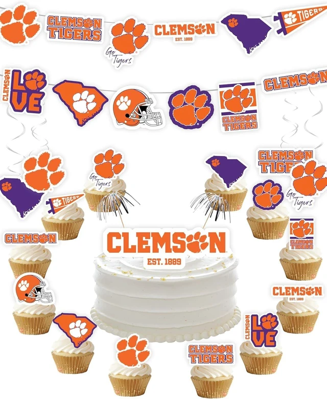 Alt view image 6 of 10 - Clemson Party Supplies for Football, Birthday Gift, Graduation Party Banner and Cake Toppers (42 Pieces) (Clemson Tigers)