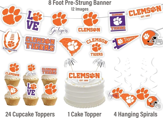 Alt view image 8 of 10 - Clemson Party Supplies for Football, Birthday Gift, Graduation Party Banner and Cake Toppers (42 Pieces) (Clemson Tigers)