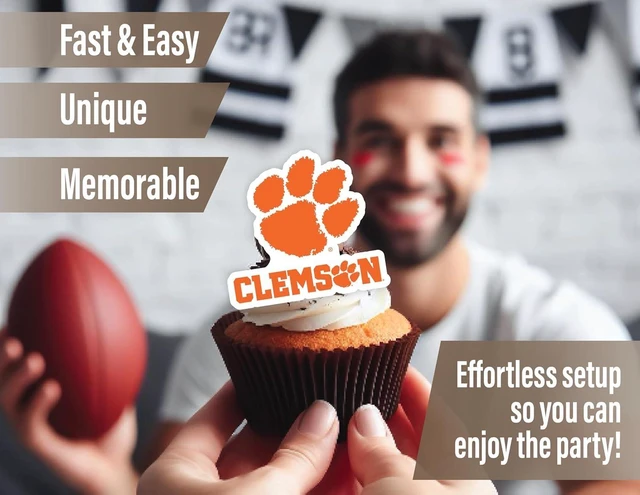 Alt view image 9 of 10 - Clemson Party Supplies for Football, Birthday Gift, Graduation Party Banner and Cake Toppers (42 Pieces) (Clemson Tigers)