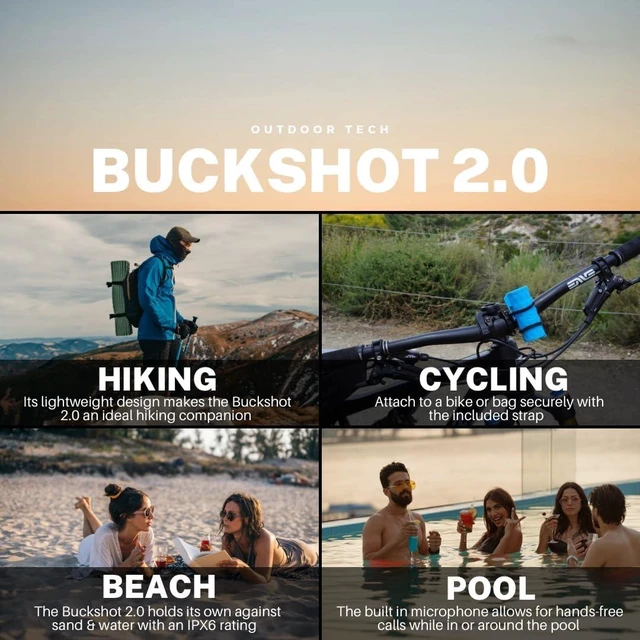 Alt view image 14 of 14 - Outdoor Tech Buckshot 2.0 Bluetooth Speaker, Black - Portable Wireless Speaker, Rugged Waterproof IPX6 - Perfect for Biking, Boats, Camping, Hiking, Pool, Beach, Golf Cart