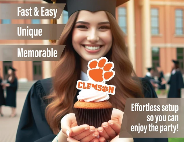 Alt view image 10 of 10 - Clemson Party Supplies for Football, Birthday Gift, Graduation Party Banner and Cake Toppers (42 Pieces) (Clemson Tigers)
