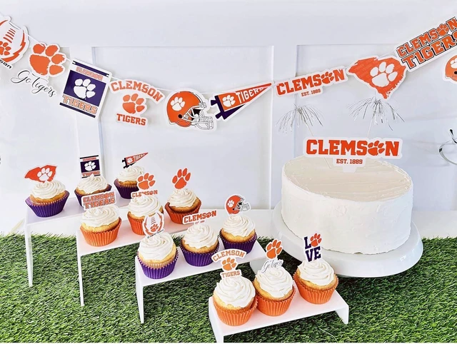 Alt view image 7 of 10 - Clemson Party Supplies for Football, Birthday Gift, Graduation Party Banner and Cake Toppers (42 Pieces) (Clemson Tigers)