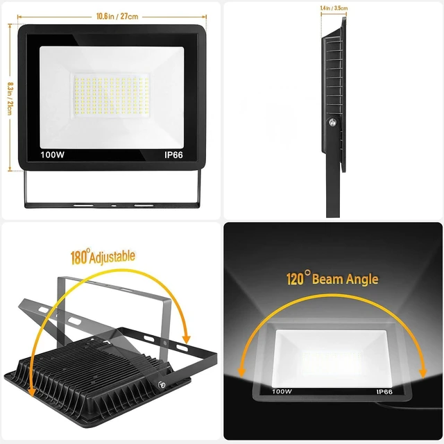 Alt view image 10 of 12 - 100W LED Flood Light Outdoor, 2Pack 10000LM Super Bright, IP66 Waterproof Outside Work Lights, 6500K Daylight White Security Lights, Plug in Flood Light for Yard Garage Garden Patio