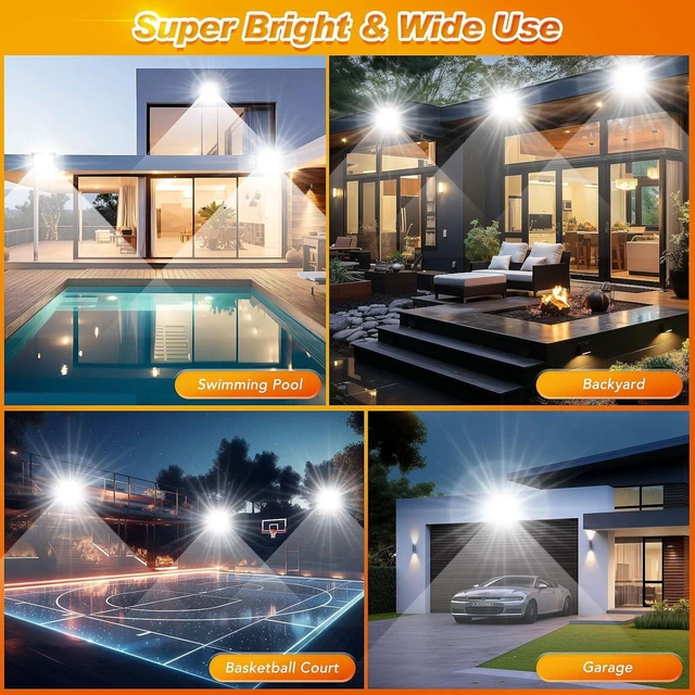 Alt view image 12 of 12 - 100W LED Flood Light Outdoor, 2Pack 10000LM Super Bright, IP66 Waterproof Outside Work Lights, 6500K Daylight White Security Lights, Plug in Flood Light for Yard Garage Garden Patio