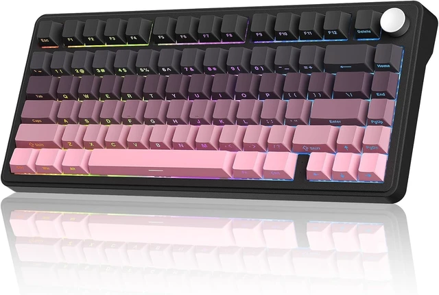 Alt view image 8 of 14 - CC MALL M75 Mechanical Keyboard,75% Gasket Hot Swappable,RGB Backlit,Side Printed PBT Keycaps,2.4Ghz/Bluetooth/USB-C Gaming Keyboards (Black and Pink)