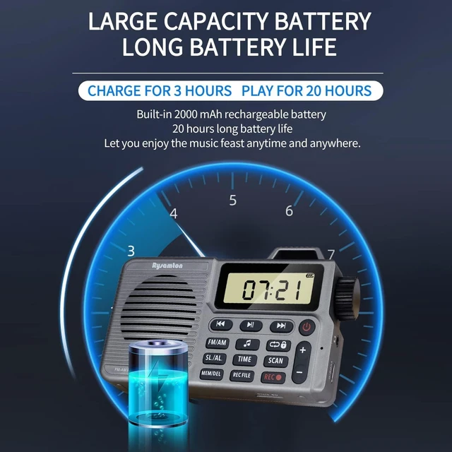 Alt view image 11 of 14 - Portable AM/FM Radio, Small Pocket Radio with Bass Speaker, Support Micro SD Card and Record, Long Battery Life, Alarm and Sleep Function