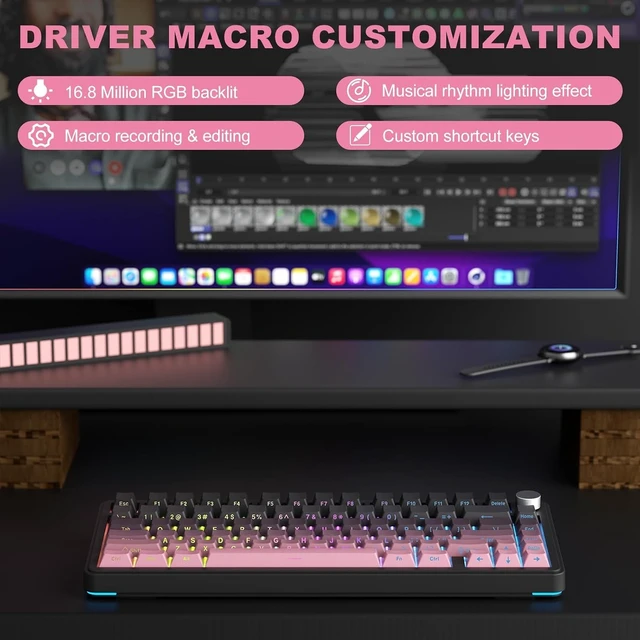 Alt view image 12 of 14 - CC MALL M75 Mechanical Keyboard,75% Gasket Hot Swappable,RGB Backlit,Side Printed PBT Keycaps,2.4Ghz/Bluetooth/USB-C Gaming Keyboards (Black and Pink)