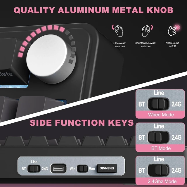 Alt view image 10 of 14 - CC MALL M75 Mechanical Keyboard,75% Gasket Hot Swappable,RGB Backlit,Side Printed PBT Keycaps,2.4Ghz/Bluetooth/USB-C Gaming Keyboards (Black and Pink)