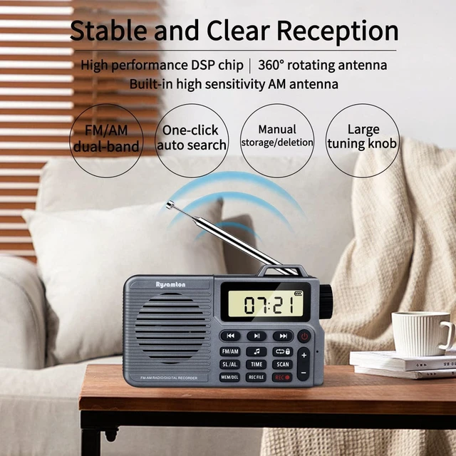 Alt view image 13 of 14 - Portable AM/FM Radio, Small Pocket Radio with Bass Speaker, Support Micro SD Card and Record, Long Battery Life, Alarm and Sleep Function