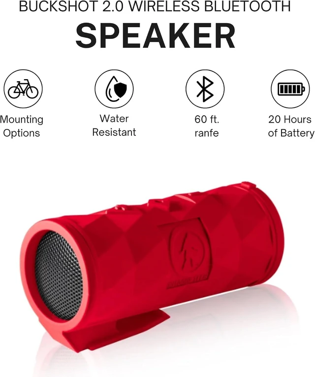 Alt view image 10 of 14 - Outdoor Tech - Buckshot 2.0 Bluetooth Speaker, Red - Portable Speaker, Rugged Waterproof Wireless - Perfect for Biking, Boats, Camping, Hiking, Pool, Beach, Golf Cart