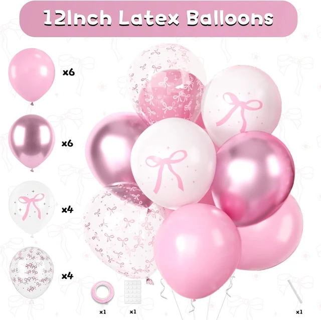 Alt view image 8 of 12 - Pink Bow Birthday Party Supplies,Coquette Birthday Decorations,Include Pink and White Bow Balloons Happy Birthday Banner Fringe Curtain Tissue Paper Pompoms Garland