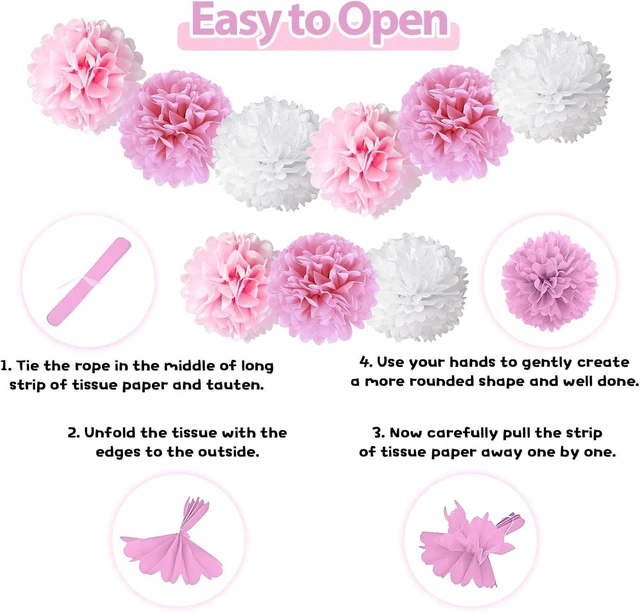 Alt view image 10 of 12 - Pink Bow Birthday Party Supplies,Coquette Birthday Decorations,Include Pink and White Bow Balloons Happy Birthday Banner Fringe Curtain Tissue Paper Pompoms Garland