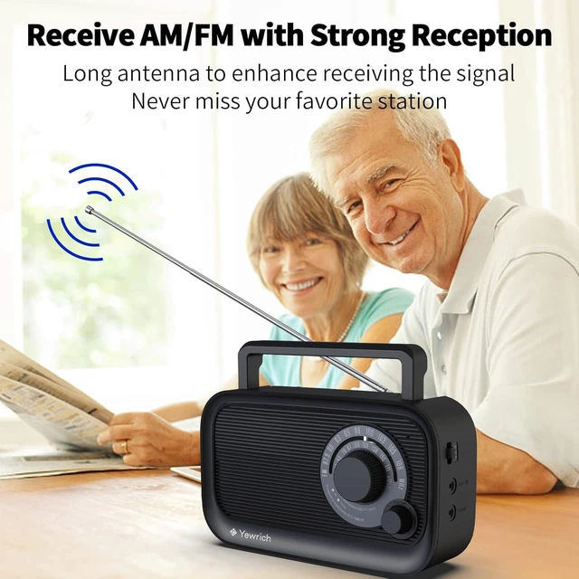 Alt view image 9 of 14 - AM FM Radio with Best Reception, Bluetooth Speaker Portable Radio, DSP Plug in Wall,Battery Operated or AC Power with Headphone Jack, Large Tuning Knob for Home Kitchen Outdoor, Black