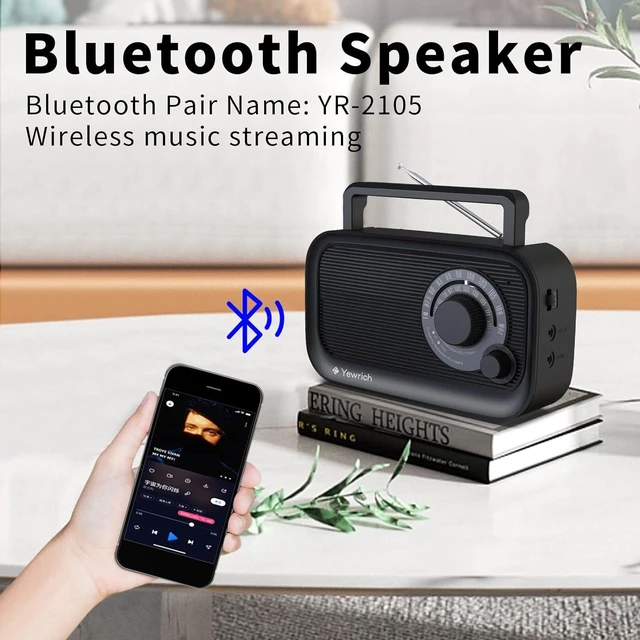 Alt view image 10 of 14 - AM FM Radio with Best Reception, Bluetooth Speaker Portable Radio, DSP Plug in Wall,Battery Operated or AC Power with Headphone Jack, Large Tuning Knob for Home Kitchen Outdoor, Black